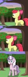 Size: 1200x3300 | Tagged: safe, artist:pvryohei, derpibooru import, apple bloom, diamond tiara, ask, ask apple bloom and diamond tiara, sweet apple acres, tree, tumblr