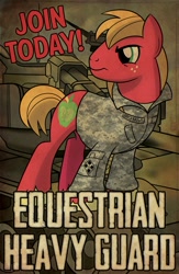 Size: 722x1107 | Tagged: safe, artist:drawponies, big macintosh, earth pony, pony, camouflage, military, military bronies, poster, solo, tank (vehicle)