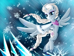 Size: 1024x768 | Tagged: safe, artist:jabbie64, derpibooru import, alicorn, pony, braid, disney, elsa, frozen (movie), ponified, snow, snowfall, solo