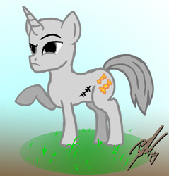 Size: 1392x1455 | Tagged: safe, artist:hazardmarine, derpibooru import, charlie the unicorn, ponified, solo