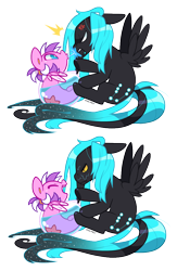 Size: 650x1000 | Tagged: safe, artist:zhampy, oc, oc only, oc:bubbleblast, oc:monoceros, pegasus, pony, sea pony, angry, female, fishbowl, male, mare, spit, stallion, wet