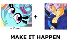 Size: 1337x796 | Tagged: safe, dragon ball z, exploitable meme, future trunks, gusty pond, lake wind, make it happen, meme, mirai trunks, trunks, voice actor joke