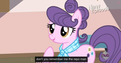 Size: 1600x830 | Tagged: safe, derpibooru import, screencap, suri polomare, rarity takes manehattan, meme, repo man, russian, solo, youtube caption