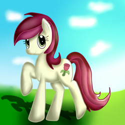 Size: 894x894 | Tagged: safe, artist:marshmallowwithchoco, roseluck, earth pony, pony, female, mare, shadow, solo, two toned mane, white coat