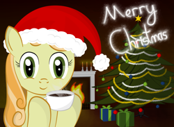 Size: 2601x1905 | Tagged: safe, artist:pterocorn, junebug, ask, christmas, hat, junebug answers, santa hat, solo, tumblr