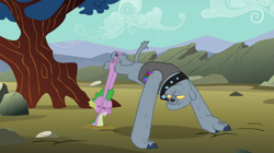 Size: 1054x592 | Tagged: safe, derpibooru import, screencap, fido, spike, diamond dog, dragon, a dog and pony show