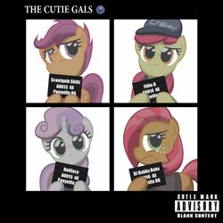 Size: 3900x3900 | Tagged: safe, artist:template93, derpibooru import, apple bloom, babs seed, scootaloo, sweetie belle, album cover, commission, cutie mark crusaders, high res, ponified, ponified album cover