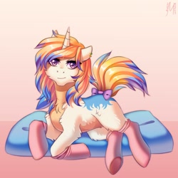 Size: 1400x1400 | Tagged: safe, artist:margony, oc, oc only, pony, bow, clothes, female, mare, socks, solo, tail bow