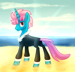 Size: 1916x1815 | Tagged: safe, artist:wolframclaws, seabreeze, pony, unicorn, it ain't easy being breezies, beach, ponified, solo, species swap