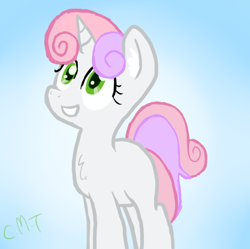 Size: 514x512 | Tagged: safe, artist:redshycup, sweetie belle, alternate hairstyle, chest fluff, grin, older, short hair, smiling, solo