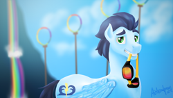 Size: 1280x720 | Tagged: safe, artist:airheadpony, derpibooru import, soarin', rainbow falls, goggles, solo