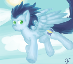 Size: 938x823 | Tagged: safe, artist:settenail, derpibooru import, soarin', cloud, cloudy, sky, solo