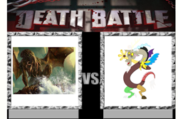 Size: 709x475 | Tagged: safe, derpibooru import, discord, draconequus, cthulhu, cthulhu mythos, death battle