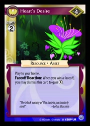 Size: 868x1211 | Tagged: safe, derpibooru import, lotus blossom, ccg, enterplay, heart's desire, magic the gathering, mlp trading card game, reference