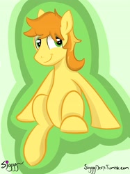 Size: 2572x3433 | Tagged: safe, artist:siggyderp, derpibooru import, braeburn, :t, cute, looking at you, sitting, smiling, solo