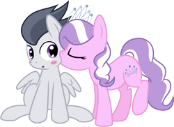 Size: 8261x6000 | Tagged: safe, artist:mactavish1996, artist:mcsadat, derpibooru import, diamond tiara, rumble, absurd resolution, blushing, female, kissing, male, shipping, simple background, straight, tiarumble, transparent background, vector