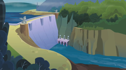 Size: 1920x1079 | Tagged: safe, screencap, the mysterious mare do well, background, dam, hydroelectric dam, no pony, pony removed, scenery, tesla coil