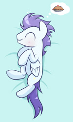 Size: 780x1300 | Tagged: safe, artist:joycall6, soarin', blushing, cute, dream, old cutie mark, pie, sleeping, soarinbetes, solo, that pony sure does love pies