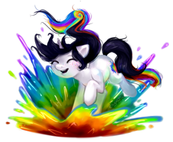 Size: 959x790 | Tagged: safe, artist:enigmatia, oc, oc only, oc:colour splash, pony, unicorn, female, freckles, mare, paint, rainbow hair, solo