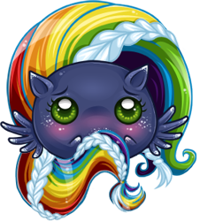 Size: 288x318 | Tagged: safe, artist:tinuleaf, oc, oc only, oc:cloud puff, pegasus, pony, blushing, braid, chubbie, female, freckles, mare, multicolored hair, offspring, parent:rainbow dash, parent:soarin', parents:soarindash, rainbow hair, simple background, solo, transparent background