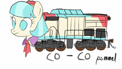 Size: 1280x720 | Tagged: artist needed, safe, coco pommel, 6-axle locomotive, co-co, cocomotive, emd gt26cw, korail, locomotive, pun, sketchbook mobile, solo, this isn't even my final form, train, train pony, uic wheel arrangement, visual pun, what has science done