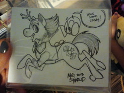 Size: 600x450 | Tagged: safe, artist:megsyv, derpibooru import, commission, crossover, king candy, photo, ponified, sour bill, sugar rush, tongue out, traditional art, trotcon, wreck-it ralph