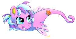 Size: 1058x547 | Tagged: safe, artist:c-puff, oc, oc only, oc:bubbleblast, sea pony, solo, starfish