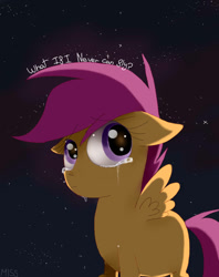 Size: 1512x1912 | Tagged: safe, artist:misspolycysticovary, derpibooru import, scootaloo, crying, scootaloo can't fly, solo