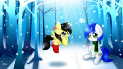 Size: 1366x768 | Tagged: safe, artist:mrsremi, oc, oc only, clothes, scarf, snow, snowfall, socks, striped socks