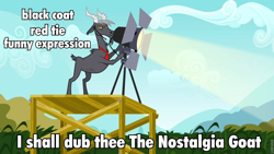 Size: 960x540 | Tagged: safe, derpibooru import, goat, caption, image macro, nostalgia critic, nostalgia goat, solo, spotlight