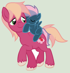 Size: 724x752 | Tagged: safe, artist:unoriginai, derpibooru import, oc, oc only, oc:bud, oc:horoscope, duo, offspring, parent:big macintosh, parent:cheerilee, parent:fluttershy, parent:star hunter, parents:cheerimac, simple background