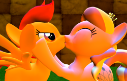 Size: 1600x1024 | Tagged: safe, artist:viranimation, diamond tiara, scootaloo, 3d, angry, crossover, female, gmod, green hill zone, kissing, lesbian, love, scootiara, shipping, sonic the hedgehog (series)