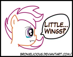 Size: 1133x881 | Tagged: safe, artist:bronielicious, derpibooru import, scootaloo, flight to the finish, fanfic art