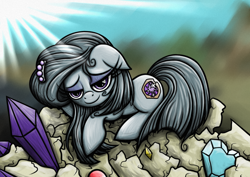 Size: 1754x1240 | Tagged: safe, artist:rambopvp, marble pie, crystal heart, gem, rock, solo