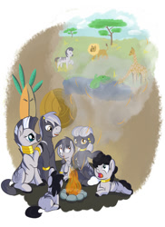 Size: 800x1100 | Tagged: safe, artist:postscripting, derpibooru import, zecora, oc, zebra, a tale of two hearth's warming eves, campfire, family