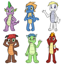 Size: 1280x1280 | Tagged: safe, artist:fuzebox, spike, oc, oc:barius, oc:magma, oc:mangle, oc:sharp, oc:snort, dragon, baby dragon, cute, spike's journey