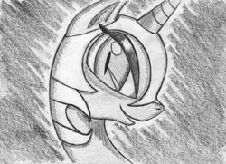 Size: 2337x1689 | Tagged: safe, artist:ghostofwar909, derpibooru import, nightmare moon, monochrome, solo, traditional art