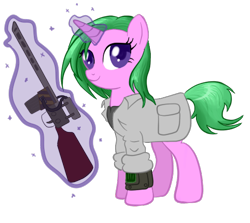 Size: 486x433 | Tagged: safe, artist:infernaldalek, oc, oc only, pony, unicorn, fallout equestria, gun, pipboy, rifle, solo, weapon