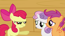 Size: 1280x720 | Tagged: safe, derpibooru import, screencap, apple bloom, scootaloo, sweetie belle, one bad apple, cutie mark crusaders