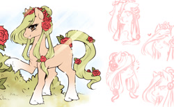 Size: 1700x1050 | Tagged: safe, artist:chocoberrylollipop, oc, oc only, blank flank, flower, rose vine, solo