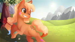 Size: 1366x768 | Tagged: safe, artist:locksto, oc, oc only, oc:brushstroke, earth pony, pony, female, mare, paint, paint in hair, paint on fur, solo, wink