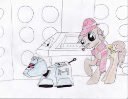 Size: 1102x850 | Tagged: safe, artist:acleus097, derpibooru import, doctor whooves, doctor who, fourth doctor, k-9, ponified, sonic screwdriver, tardis, tom baker