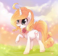 Size: 740x706 | Tagged: safe, artist:loyaldis, derpibooru import, oc, oc only, oc:merrygold, pony, unicorn, cute, femboy, male, raised hoof, solo, stallion, trap, unshorn fetlocks