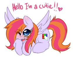 Size: 1280x993 | Tagged: safe, artist:mixipony, derpibooru import, oc, oc only, pegasus, pony, blushing, solo, wink