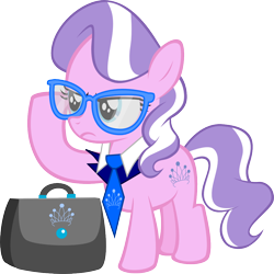 Size: 1072x1072 | Tagged: safe, artist:magerblutooth, diamond tiara, bag, glasses, missing accessory, necktie, simple background, solo, transparent background, vector