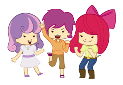 Size: 1923x1329 | Tagged: safe, artist:kitchycat, apple bloom, scootaloo, sweetie belle, human, clothes, cutie mark crusaders, dress, humanized, light skin