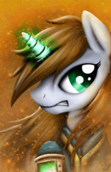 Size: 3300x5100 | Tagged: safe, artist:spiritofthwwolf, derpibooru import, oc, oc only, oc:littlepip, pony, unicorn, fallout equestria, abstract background, badass, clothes, fanfic, fanfic art, female, glowing horn, gritted teeth, horn, magic, mare, pipbuck, solo, teeth, vault suit