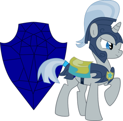 Size: 790x776 | Tagged: safe, artist:ruinedomega, oc, oc only, oc:sapphire aegis, pony, it's about time, armor, night guard, ponyscape, raised hoof, sapphire, solo, vector