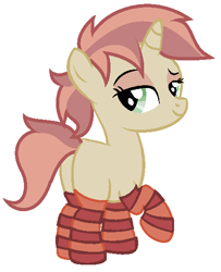 Size: 462x568 | Tagged: safe, artist:unoriginai, oc, oc only, oc:auto tune, pony, unicorn, bedroom eyes, blank flank, clothes, filly, looking back, offspring, parent:button mash, parent:sweetie belle, parents:sweetiemash, simple background, socks, solo, transparent background