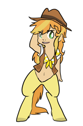 Size: 634x962 | Tagged: safe, artist:mt, oc, oc only, oc:ambrosia, satyr, bra, checkered underwear, clothes, offspring, parent:braeburn, solo, underwear